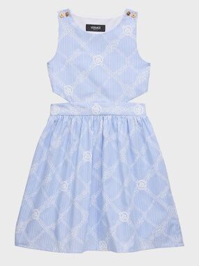 Versace Light Blue & White Girls Rope Logo Print Dress